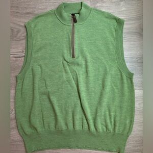 Orvis Merino Wool 1/4 Zip Knit Sweater Vest Men's XL Green Preppy Golf 1856